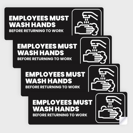 Fuel Stickers Employees Must Wash Hands Sign Sticker: For Foodservice, Peel & Stick, Hvy-Dty, 6''x2'', 4PK Z-EMWH-4PK